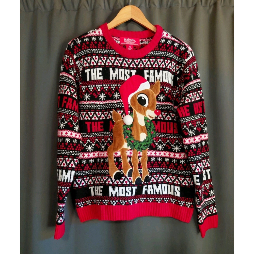 RUDOLPH the Red Nosed Reindeer The Most Famous Christmas Ugly Sweater Size Med - Picture 6 of 6